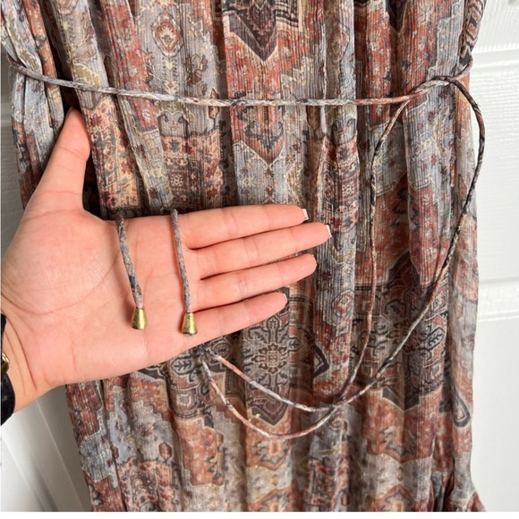 100% Silk Zimmermann Dress - Pleated Chiffon Ruffle Dress Boho Pink and Gray - Picture 12 of 16